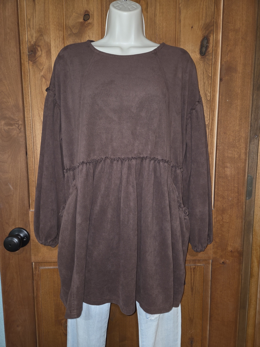 Chelsea & Violet Brown Faux Suede Peasant Tunic Top‎